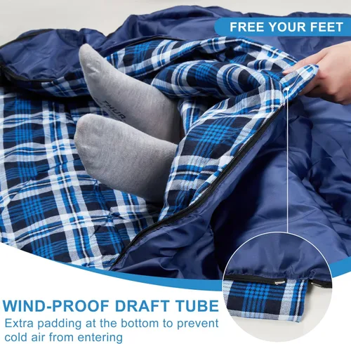 Miniatura 6 de Saco de dormir doble de Agemore de franela de algodón para acampar, hacer mochilero o senderismo. Saco de dormir impermeable de tamaño Queen para 2
