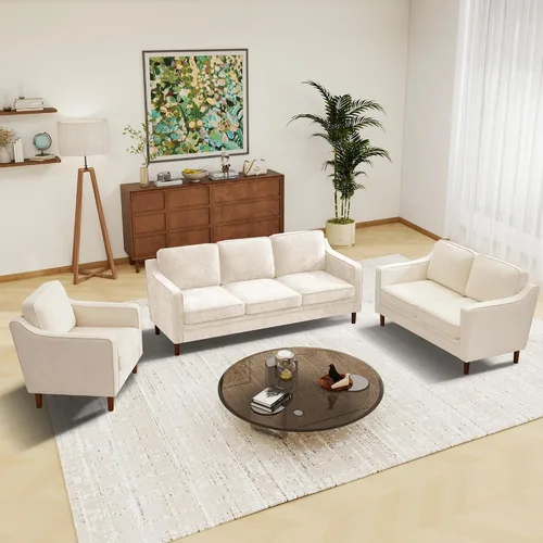 Miniatura 36 de Conjuntos de muebles para sala de estar Kingfun, sofá de 3 plazas y sofá biplaza, juego de sofá de estilo moderno de mediados de siglo, sofá de Piel