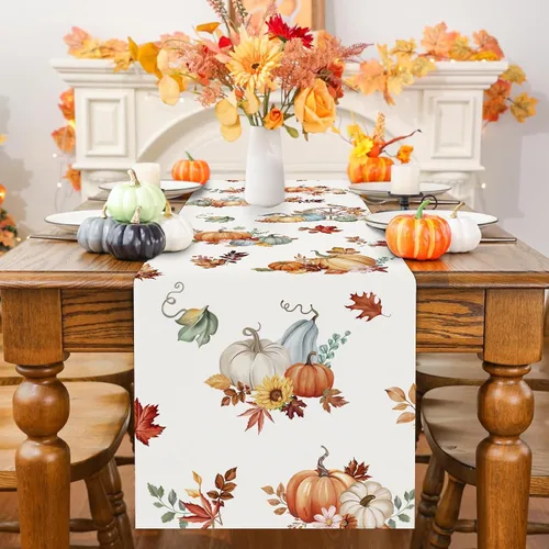 Miniatura 2 de Bonhause Camino de mesa de otoño, calabazas, hojas, flores, 13 x 72 pulgadas, temporada de otoño, Acción de Gracias, cocina, comedor, decoración