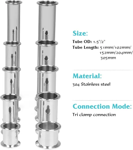 Miniatura 4 de Tubo de Abrazadera Triple 2 Pulgadas OD Bobina Sanitaria Longitud 6 Pulgadas Extremo de Abrazadera OD 50.5mm Tubo Redondo Liso de Acero Inoxidable