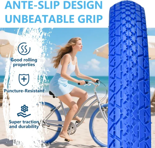 Miniatura 3 de Paquete de 2 neumáticos y tubos de bicicleta Cuiser de playa, 26 pulgadas, 24 x 2.125 pulgadas, 26 neumáticos de bicicleta de playa, rojo o azul