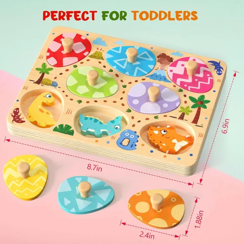 Miniatura 6 de Zeoddler Rompecabezas de madera para niños pequeños, 8 piezas de rompecabezas de huevo de dinosaurio a juego, juguetes Montessori para niños