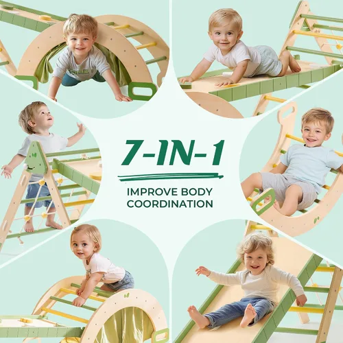 Miniatura 3 de ROBOTIME Juguetes de escalada 5 en 1 para niños pequeños, juego de escalada Pikler de 3 piezas para niños pequeños, juego de triángulo
