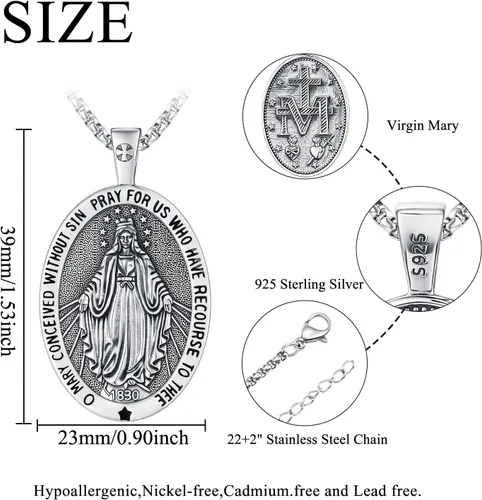 Miniatura 137 de Odinstone Collar de plata de ley 925 con medalla de San Miguel/San Cristóbal/San Benito/Crucifijo de Jesús/San Uriel/Arcángel Rafael para hombres