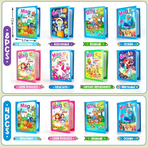 Miniatura 2 de Paquete de 8 libros para colorear con agua, libros reutilizables para pintar con agua con dinosaurios para niños pequeños, libro para colorear