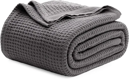 Bedsure Gentlesoft Manta de 100% Algodón Tamaño King para Cama - Transpirable y Suave, Gruesa y Acogedora Tejido Waffle Manta de Navidad Regalo para