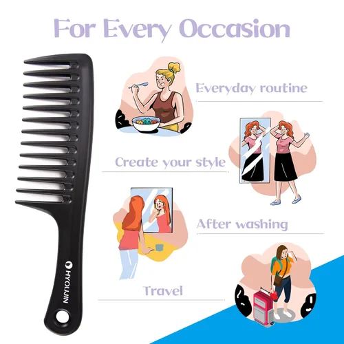 Miniatura 6 de HYOUJIN - Juego de dos peines grandes de dientes anchos, peines desenredantes para ducha, para cabello húmedo o seco, cepillo de peinado para Negro