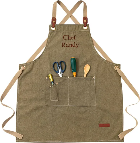 Delantales de chef para mujeres y hombres, personalizados, de lona, con espalda cruzada, para cocinar, hornear, barista, jardinería, carpintería