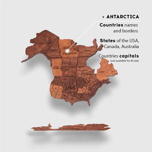 Miniatura 4 de Enjoy The Wood Arte de pared de mapa del mundo de madera 3D, mapa de viaje grande con alfileres para decoración artística, mapa decorativo del mundo