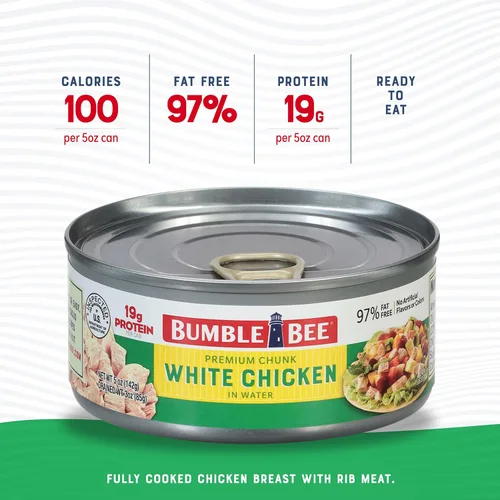 Miniatura 3 de Bumble Bee Pechuga de Pollo Premium con Carne de Costilla, Trozos en Agua, Lata de 10 oz - 19g de Proteína por Porción - Sin Gluten, Apto para Keto