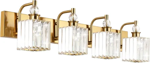 Miniatura 10 de Ralbay - Luces de tocador de cristal, 2 luces, modernas lámparas de cromo de cristal para iluminación de baño, para usar sobre el espejo