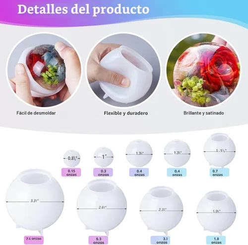 Miniatura 2 de LET'S RESIN 9 Piezas Moldes de Silicona Esféricos para Resina, Moldes de Resina de Esfera 3D Sin Costuras Mejorados, Moldes de Resina Epoxi de Bola