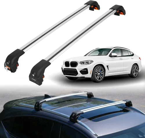 Miniatura 13 de ERKUL Barras transversales de techo de 220 libras para BMW X3 G01 2018-2024 Barras transversales de aluminio con bloqueo antirrobo para techo