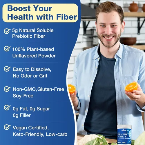 Miniatura 6 de Suplemento de fibra – Suplemento de fibra prebiótica en polvo, 0.18 oz de fibra soluble en polvo con acacia e inulina para la salud digestiva diaria