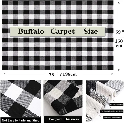 Miniatura 2 de Buffalo - Alfombra lavable de 5 x 7 pies, alfombra de algodón tejida a mano para interiores o exteriores, alfombra de área grande para sala