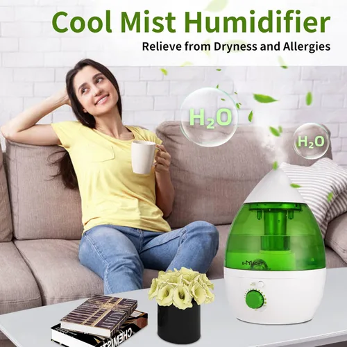 Miniatura 6 de Humidificador de niebla fría para dormitorio y habitaciones pequeñas, boquilla silenciosa de rotación de 360°, ajustable, luz nocturna y apagado