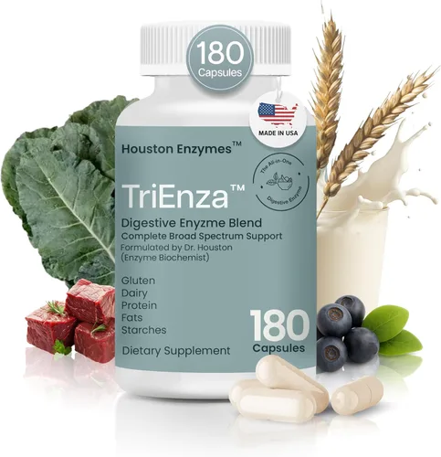 Miniatura 12 de Houston Enzymes TriEnza - Suplemento enzimático digestivo para gluten, caseína, soja, proteínas, carbohidratos, grasas y polifenoles, enzimas