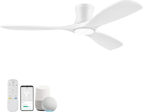 Miniatura 9 de Ventiladores de techo inteligentes de perfil bajo de 52 pulgadas con luces y control remoto, 3 aspas de madera, motor de CC silencioso, ventilador