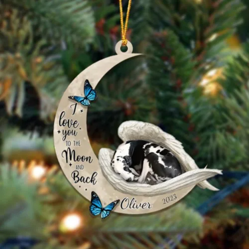 Miniatura 23 de Adorno colgante personalizado de ángel durmiendo en la luna, perro sabueso afgano, nombre personalizado, acrílico impreso en 2D plano – cumpleaños