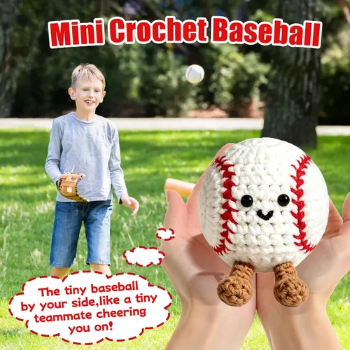 Miniatura 4 de Regalos positivos de ganchillo de béisbol para niños, hombres, papá, muñeca de punto inspiradora con tarjeta de aliento y llavero de caja, divertida