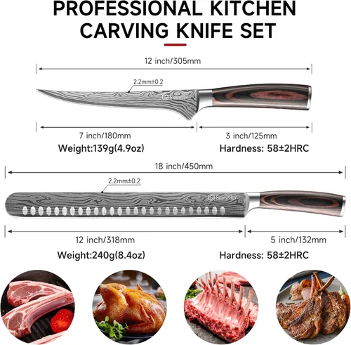 Miniatura 3 de Sunnecko Juego de cuchillos profesionales para tallar barbacoa, cuchillo para cortar y deshuesar para cortar carne, cuchillo alemán de acero