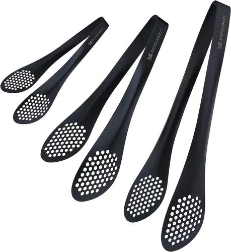 MSY BIGSUNNY Pinzas de cocina para bufé, juego de 3 pinzas de metal para ensalada (color negro, 7 pulgadas, 9 pulgadas y 11 pulgadas)