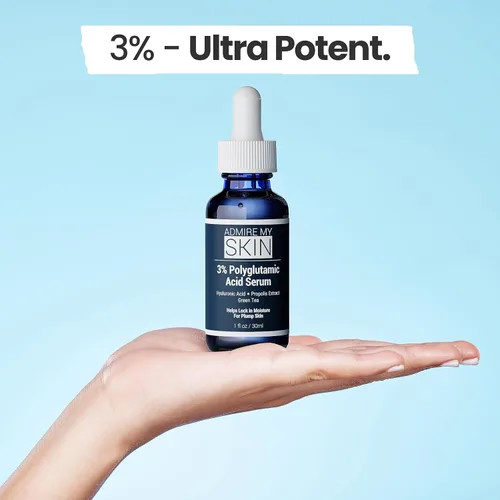 Miniatura 6 de Admire My Skin Suero facial de ácido poliglutámico orgánico – Potente hidratación y antienvejecimiento + ácido hialurónico + propóleos 1 oz