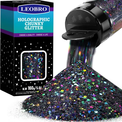 Miniatura 17 de LEOBRO - Purpurina dorada, 160g/5.64oz, purpurina holográfica gruesa para manualidades, resina, uñas, cuerpo, vasos, decoraciones de fiesta Láser Oro