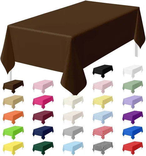 Miniatura 20 de HEIPINIUYE - Juego de 2 manteles desechables color beige, 54 x 108 pulgadas, de plástico, manteles impermeables rectangulares desechables