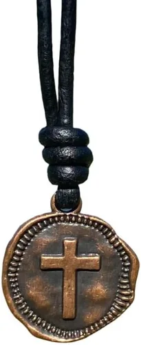 Miniatura 12 de Collar de Cruz de Cuero para Hombres - Moneda de Cruz para Hombre, Colgante Religioso, Collares de Medallón, Regalo de Navidad, Colgante Católico