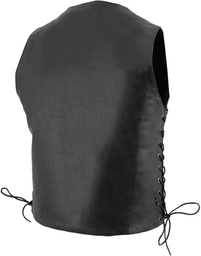 Miniatura 7 de Milwaukee Leather LKM3701 Chaleco clásico de cuero negro para hombre con cuello en V estilo motero con broches de búfalo y cordones laterales