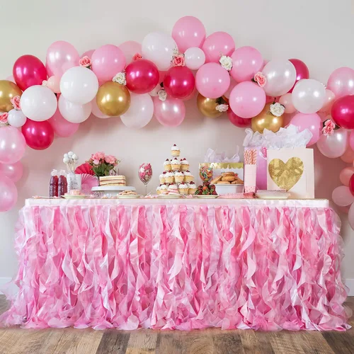 Miniatura 15 de Falda de mesa tutú azul. Falda de mesa de 6 pies con sauces de organza de doble capa para decoraciones bajo el mar, decoración de primer cumpleaños