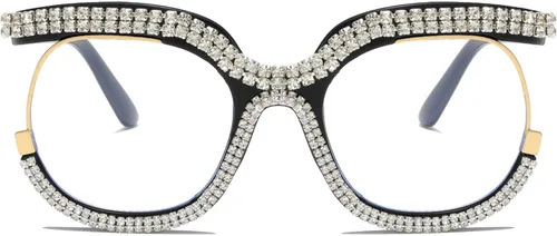 Miniatura 2 de LJCZKA Gafas de bloqueo de luz azul de gran tamaño para mujer, con diamantes de imitación, anti luz azul, lentes de diamante antifatiga ocular
