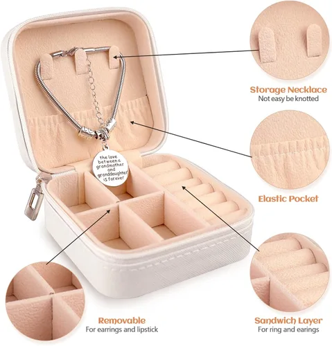 Miniatura 4 de Joyero personalizado para mujer, joyero de viaje personalizado con nombre, organizador de joyas de viaje para anillos, aretes, collares, regalos