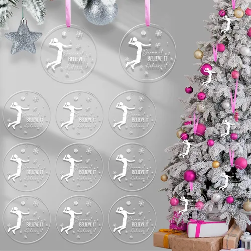 18 PIEZAS Adorno de Navidad de Voleibol Redondo de Acrílico Adorno Colgante de Jugador de Voleibol Adorno de Árbol de Navidad de Voleibol ¡Créelo!