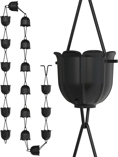 Miniatura 17 de Rain Chains Direct - Cadena de lluvia Contempo - 8.5 pies - Aluminio fresado duradero (gris) - Cadenas de lluvia premium para canaletas Gris