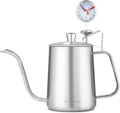 Miniatura 8 de Easyworkz Gage - Hervidor de café de cuello de cisne de 20 onzas con termómetro de acero inoxidable con boquilla larga y estrecha Negro