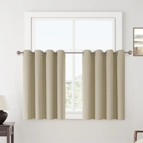 Miniatura 132 de ChrisDowa Cortinas 100% Opacas de Abedul Sólido de 45 Pulgadas de Largo, 2 Paneles para Dormitorio y Sala de Estar, Estilo Granja Oscurecedoras