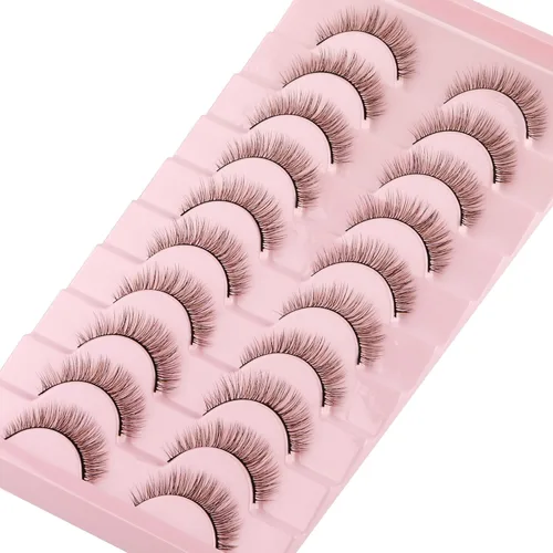 Miniatura 5 de Pestañas postizas cortas, de aspecto natural, finas, de visón, 25/64 pulgadas, pestañas 3D, esponjosas, paquete de 10 pares de pestañas postizas