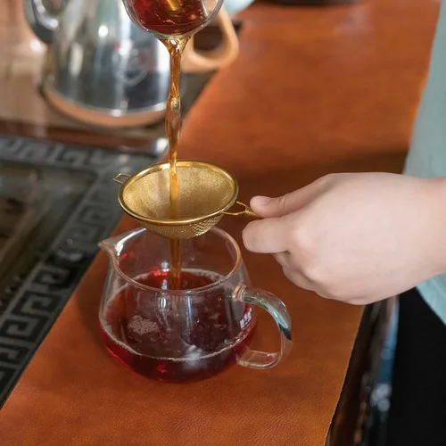 Miniatura 2 de 2 coladores de té, (colador de té pequeño, colador grande) con un soporte, colador de malla fina de acero inoxidable (dorado)