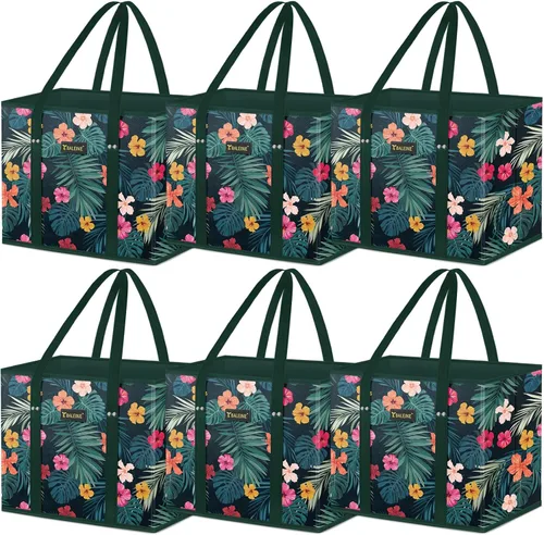 Miniatura 17 de BALEINE Paquete de 3 bolsas de comestibles reutilizables, bolsas de compras plegables para comestibles con parte inferior reforzada y asas (negro)