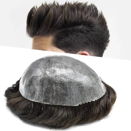 Miniatura 58 de LYRICAL HAIR Toupee for Men Human Hair Replacement System Injected Poly Skin Male Prothesis Durable PU Mens Hairpiece Wig 5"X7" #1 Jet Black 120%