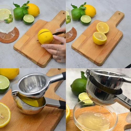 Miniatura 5 de Exprimidor de limón de acero inoxidable, diseño de agarre antideslizante resistente, prensa de jugo de mano, herramienta manual de exprimidor