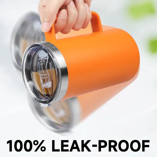 Miniatura 2 de Taza de café aislada de 22 onzas con asa y tapa a prueba de fugas, vaso de viaje de acero inoxidable de doble pared para viajes, oficina, hogar