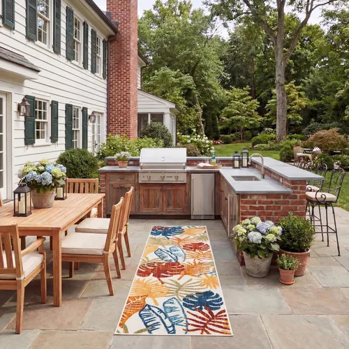 Miniatura 8 de SAFAVIEH Alfombra lavable para exteriores, colección Cabana - Alfombra de pasillo de 2 x 4 pies, color crema y rojo, no desprende pelusa y fácil