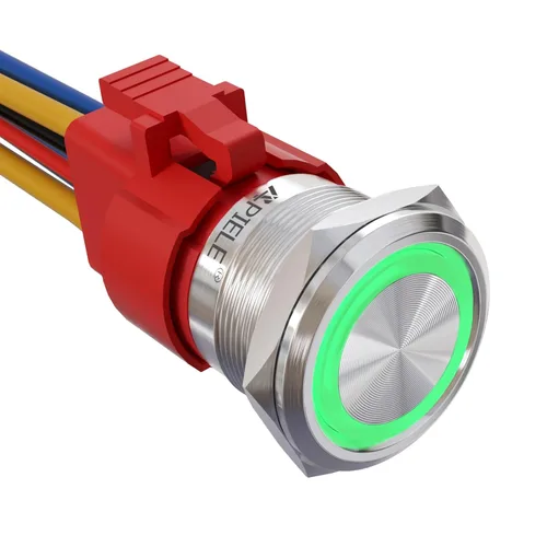 Miniatura 12 de APIELE Interruptor de Botón Pulsador con Pestillo de 10 Amperios 22mm 12V Ojo de Ángel LED Impermeable Aleación de Aluminio Redondo Autobloqueante