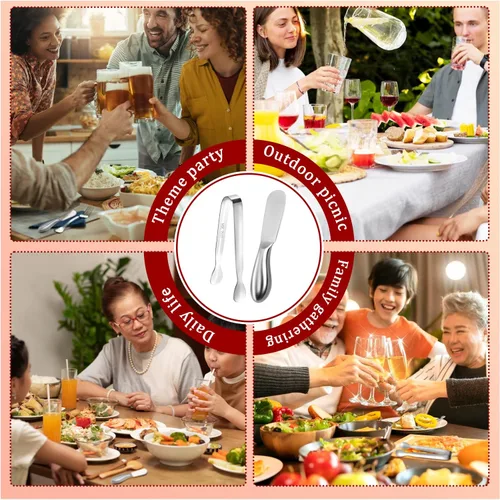 Miniatura 5 de Juego de cuchillos esparcidores de mantequilla, 8 cuchillos de acero inoxidable para esparcir mantequilla de queso y mini pinzas para servir queso