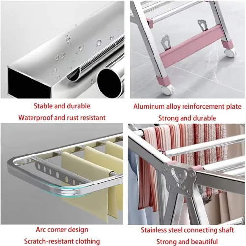 Miniatura 2 de Tendedero plegable para interiores, estante de secado de ropa plegable de 3 niveles, estante de secado independiente, con alas de altura ajustable
