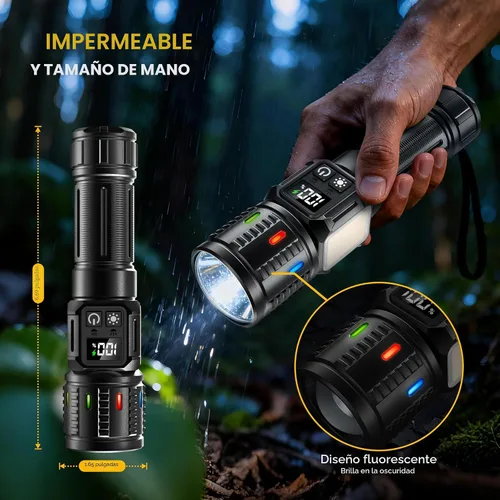 Miniatura 5 de Linternas recargables de alto lúmenes 10000, luz LED súper brillante de larga duración, pantalla LCD USB C de larga duración, fuente de luz Daul