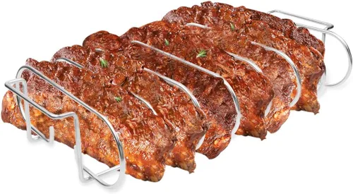 Miniatura 8 de Parrilla para costillas BBQ para ahumadores y parrillas, estante para asar 100% acero inoxidable 304 grado alimenticio, sostiene 7 costillares